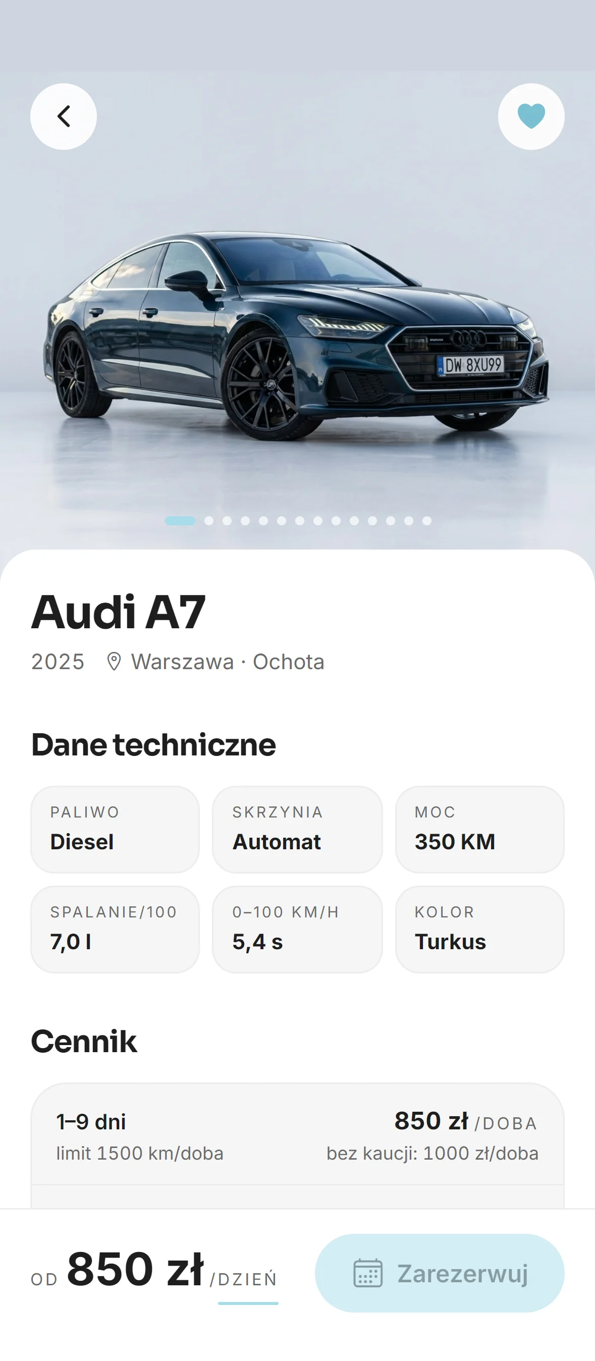 Aplikacja Getoro: szczegóły auta ze zdjęciami i ceną